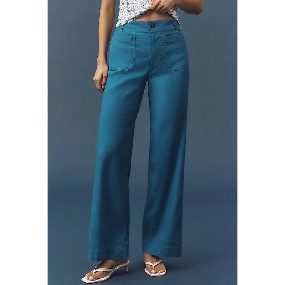 Maeve Anthropologie The Colette Full Length Linen Blend Pants NWT